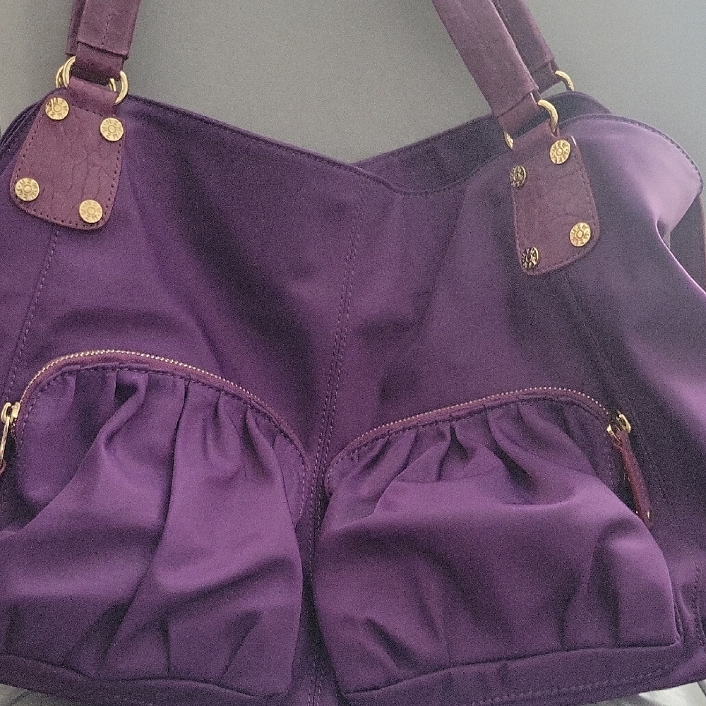 MZ Wallace Purple Gathered Pocket Shoulder Bag with Gold Hardware